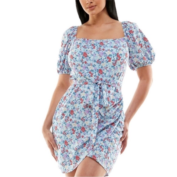 B. Smart Womens‎ Juniors blue Floral Print Mini Bodycon Dress size 3 NWT - Picture 1 of 10